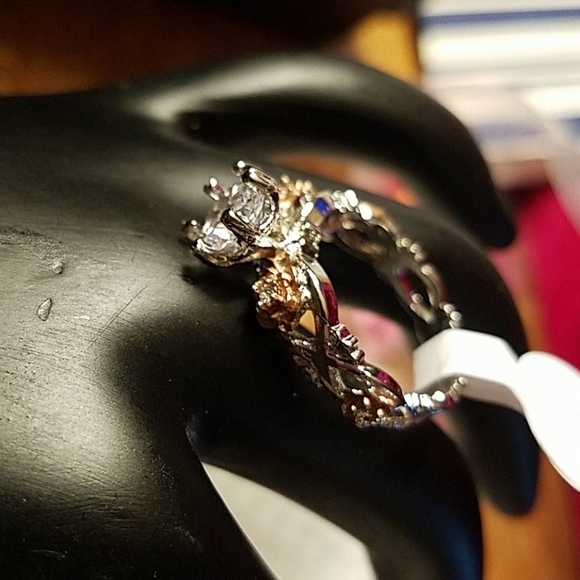 Rose Accent Rhinestone Gold & Silver Tone Ring - Picture 4 of 4